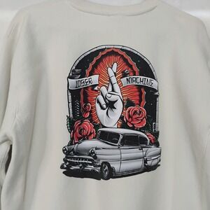 Loser Machine Mens Large Graphic Crewneck Sweatshirt Off White Car Tattoo R